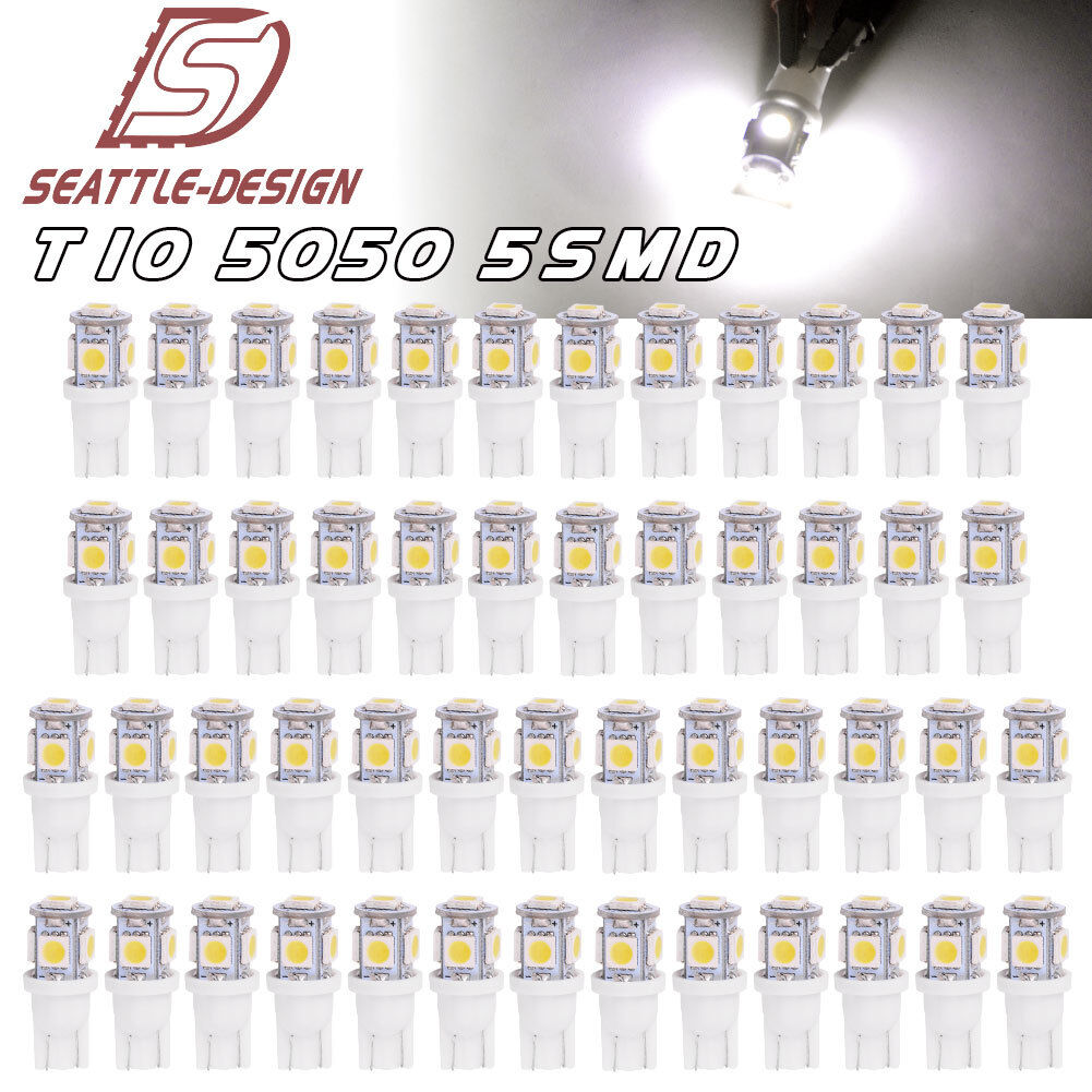 50x Super White T10 5050 5-SMD LED License Interior Light bulbs 192 194 168 2825