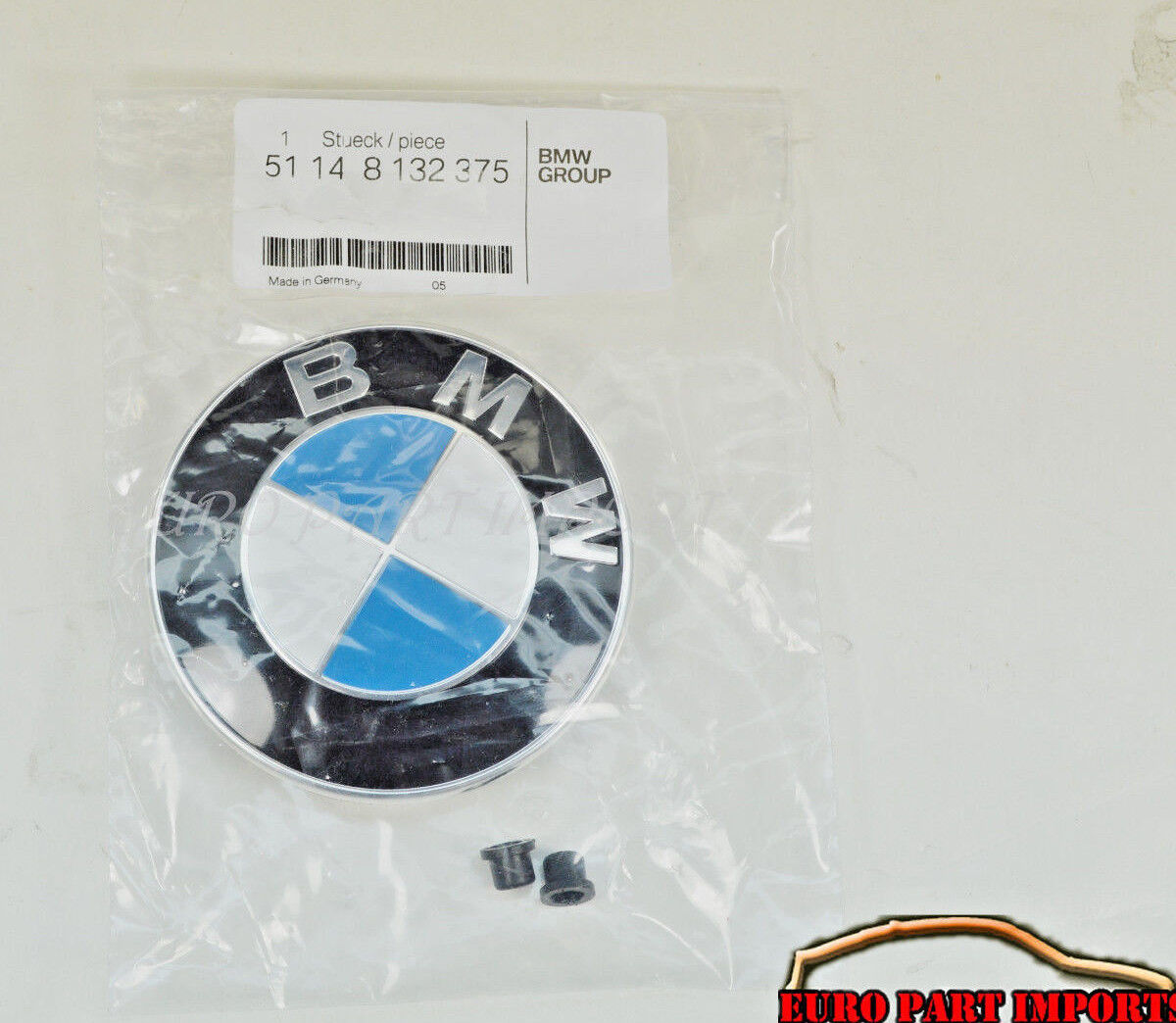 BMW Hood Emblem Badge Logo Roundel 82mm + 2pcs Grommets Genuine Factory Original
