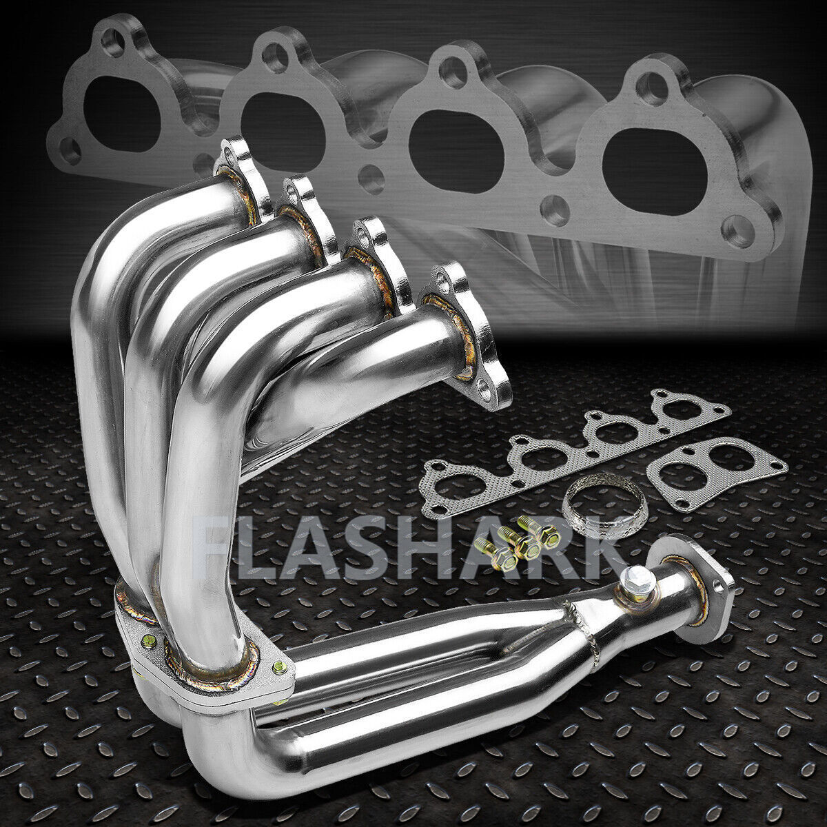 FLASHARK FOR 88-00 HONDA CIVIC CRX DEL SOL D-SERIES l4 STAINLESS HEADER EXHAUST
