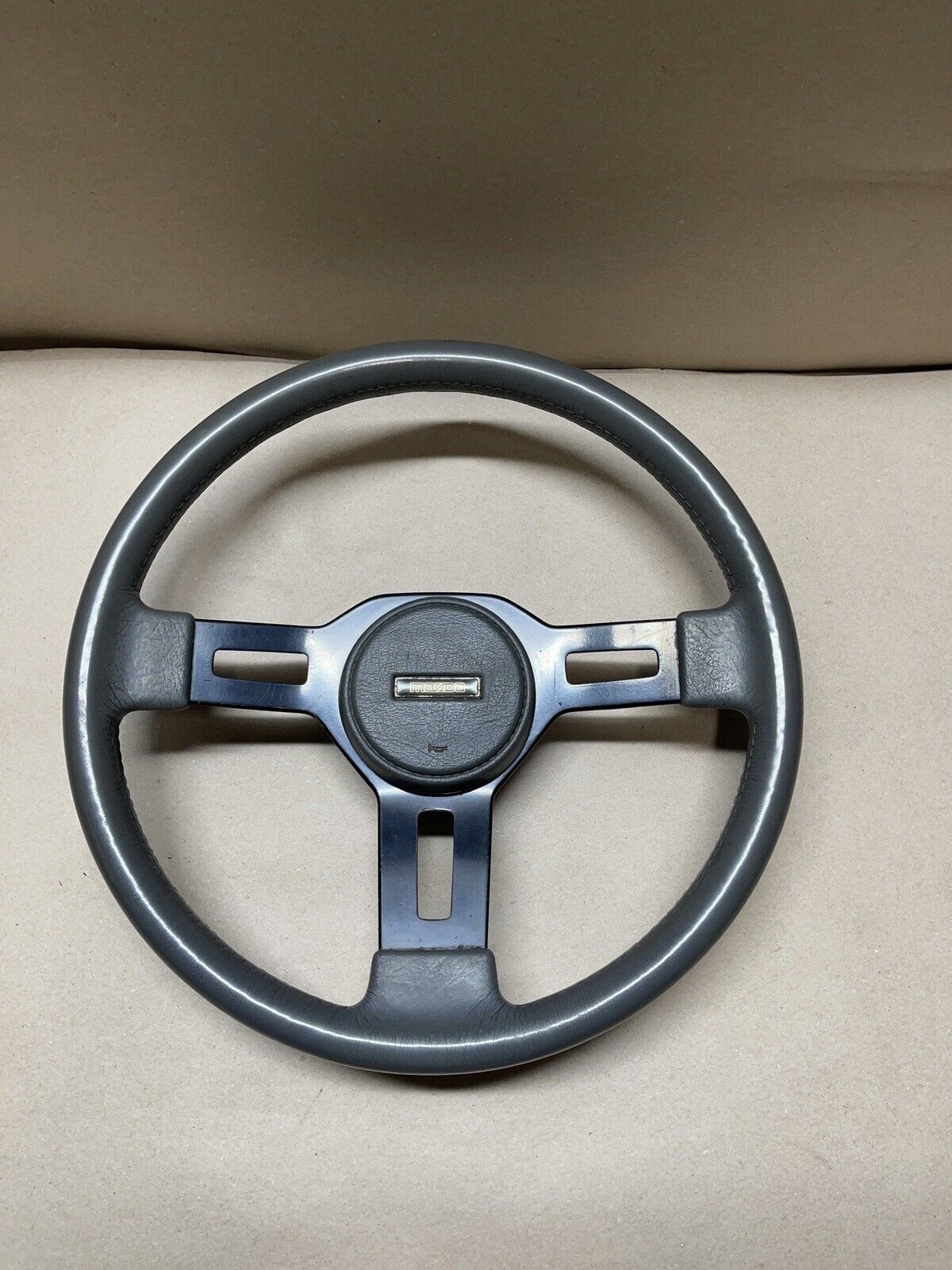 1986-1993 Mazda RX7 / B2200 2600 Pickup Steering Wheel Leather Wrapped OEM Gray