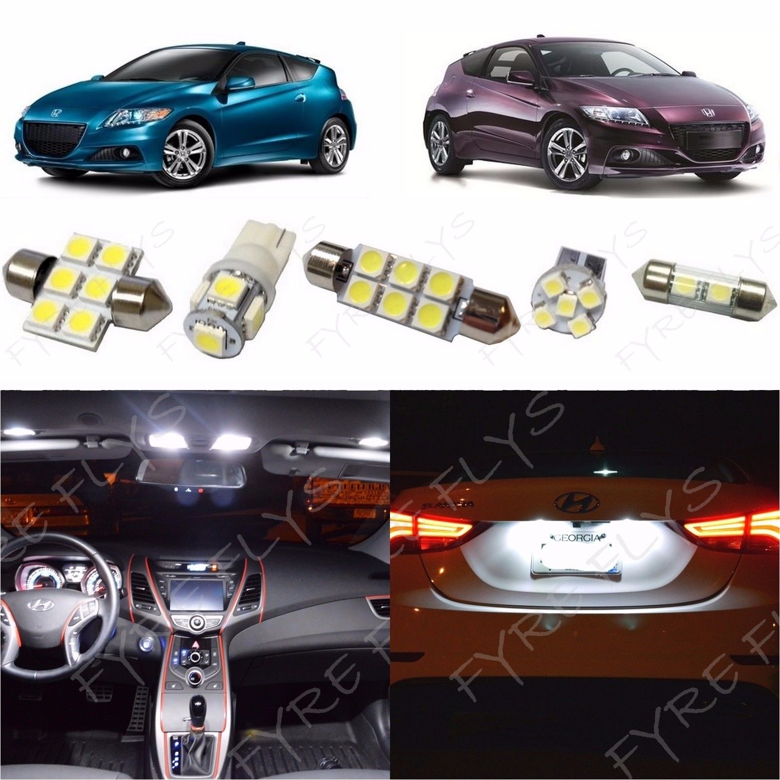 9x White LED lights interior package kit for 2013 - 2014 Honda CR-Z HZ2W