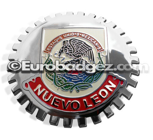 1- NEW Chrome Front Grill Badge Mexican Flag Spanish MEXICO MEDALLION NUEVO LEON