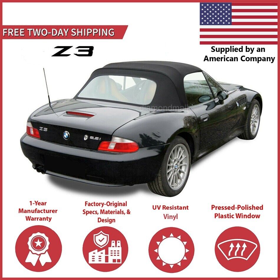 1996-02 BMW Z3 Convertible Soft Top w/DOT Approved Plastic Window, Black