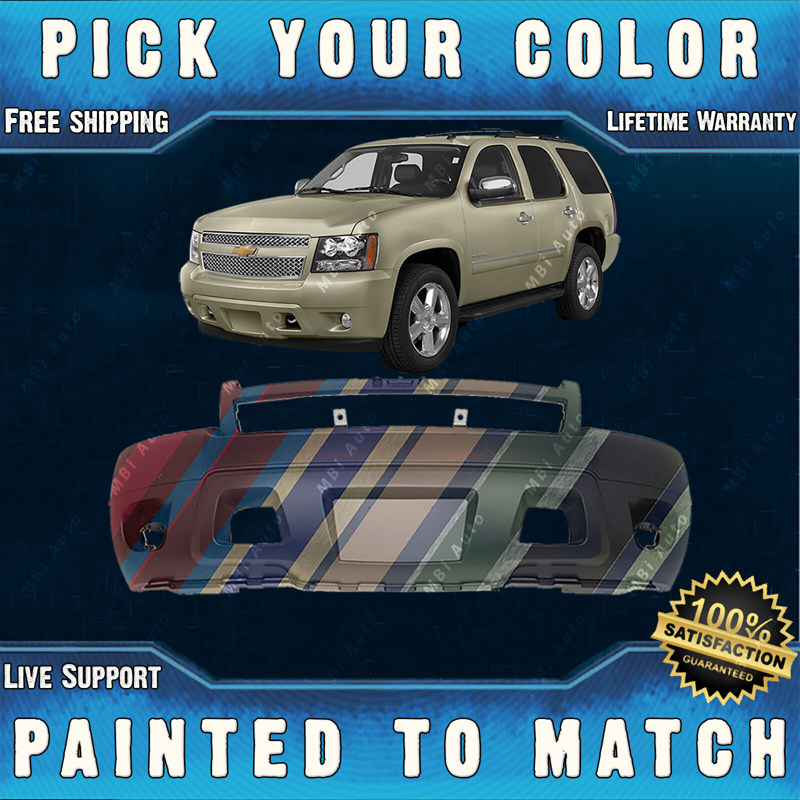 Painted To Match -- Front Bumper For 2007-2014 Chevy Suburban Tahoe Avalanche