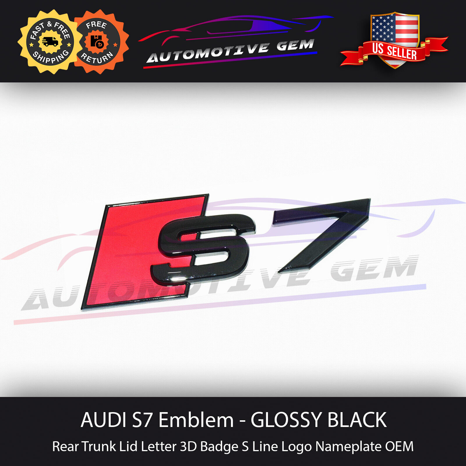 Audi S7 Emblem GLOSS BLACK Rear Trunk Lid Letter Badge S Line Logo Nameplate