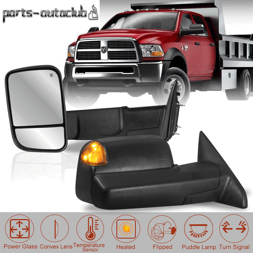 Power Heated Signal Puddle light Temper Sensor Tow Mirrors For 09-18 Dodge Ram