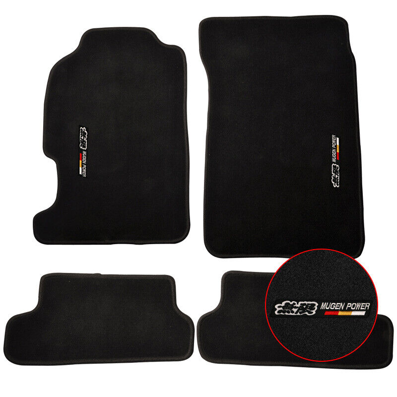 For 97-01 Honda Prelude Floor Mats Carpets Front & Rear Nylon Black w/ Mugen