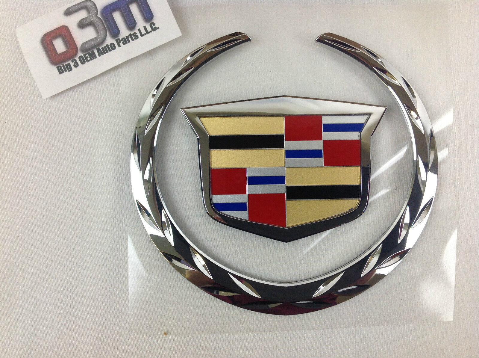 Cadillac Escalade EXT Rear Lift Gate Colored Crest Chrome Wreath Emblem new OEM