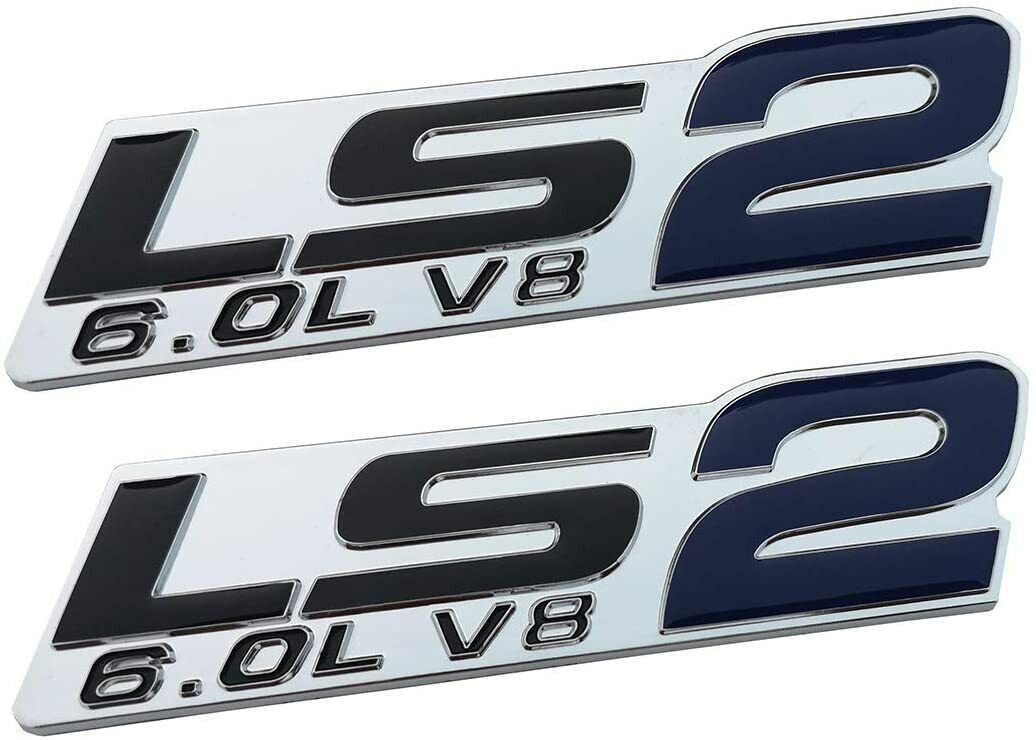 2pcs LS2 6.0L V8 Engine Emblems 3D Badge Sticker for GM Corvette Holden HSV Blue