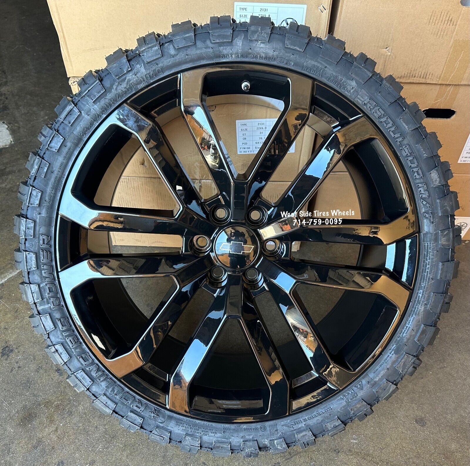 24” BLACK WHEELS Chevy Silverado Tahoe GMC Yukon Sierra Ram 33” MT Mud Tires TPS