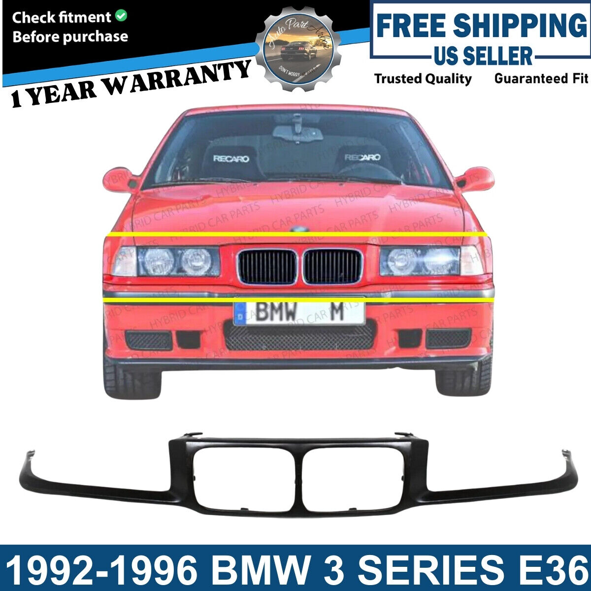New Header Headlight Grille Mounting Nose Panel For 1992-1996 BMW 3 Series E36