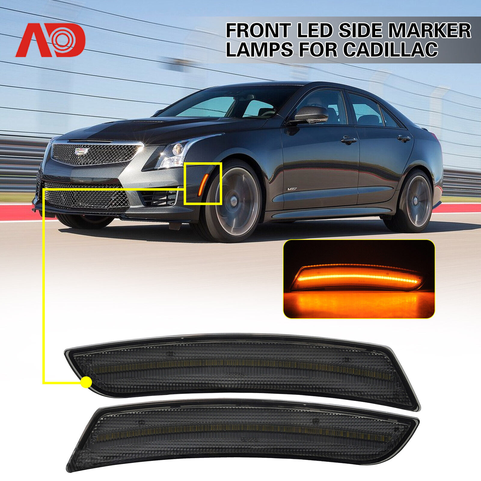 For 2015-2019 Cadillac ATS CTS Base 2.0L Smoked LED Side Skirt Marker Light Lamp