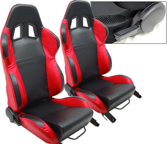 NEW 1 PAIR RED & BLACK PVC LEATHER ADJUSTABLE RACING SEATS ALL TOYOTA **