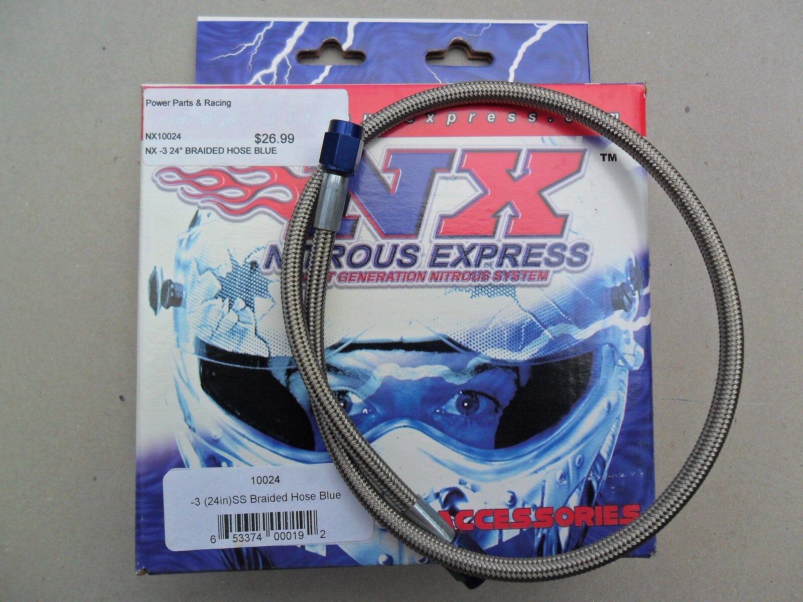 NX STAINLESS STEEL BRAIDED HOSE -3 AN 2 FT BLUE #10024