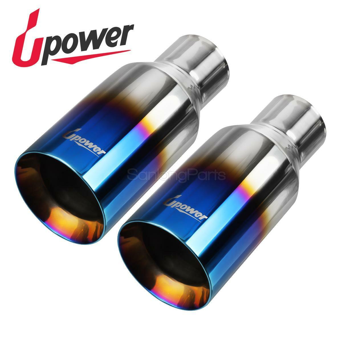 2X Open Box Vacuum Blue Exhaust Tip Duo Layer Straight Polished 2.5\