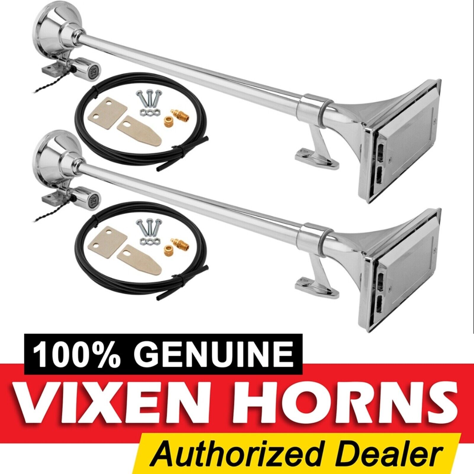VIXEN HORNS TRAIN AIR HORN 2 TRUMPETS CHROME PLATED WATERPROOF FOR BOAT/TRUCK