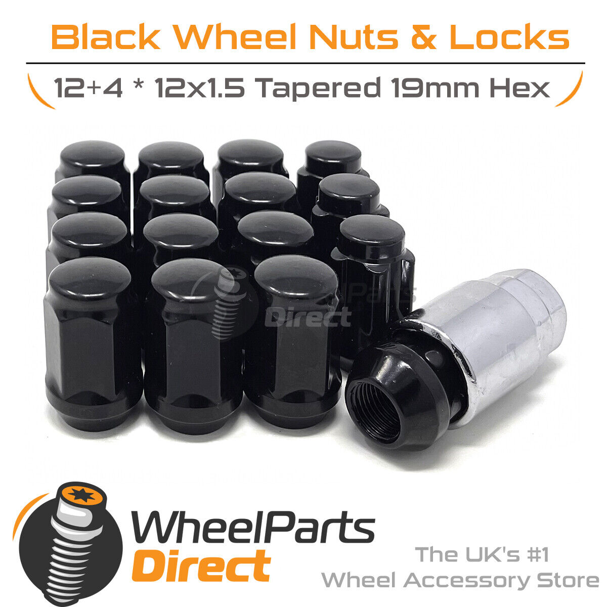 Wheel Nuts & Locks (12+4) Black for Proton Impian 00-11 on Aftermarket Wheels
