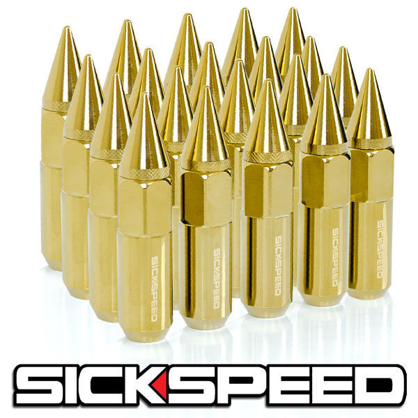 20 24K GOLD SPIKED ALUMINUM 60MM EXTENDED TUNER LUG NUTS WHEELS/RIMS 12X1.25 L12
