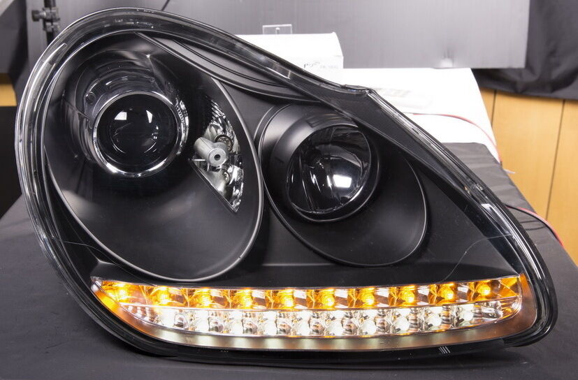 Porsche Cayenne 955  BLACK LED DRL Projector Headlights Set  HID or Halogen
