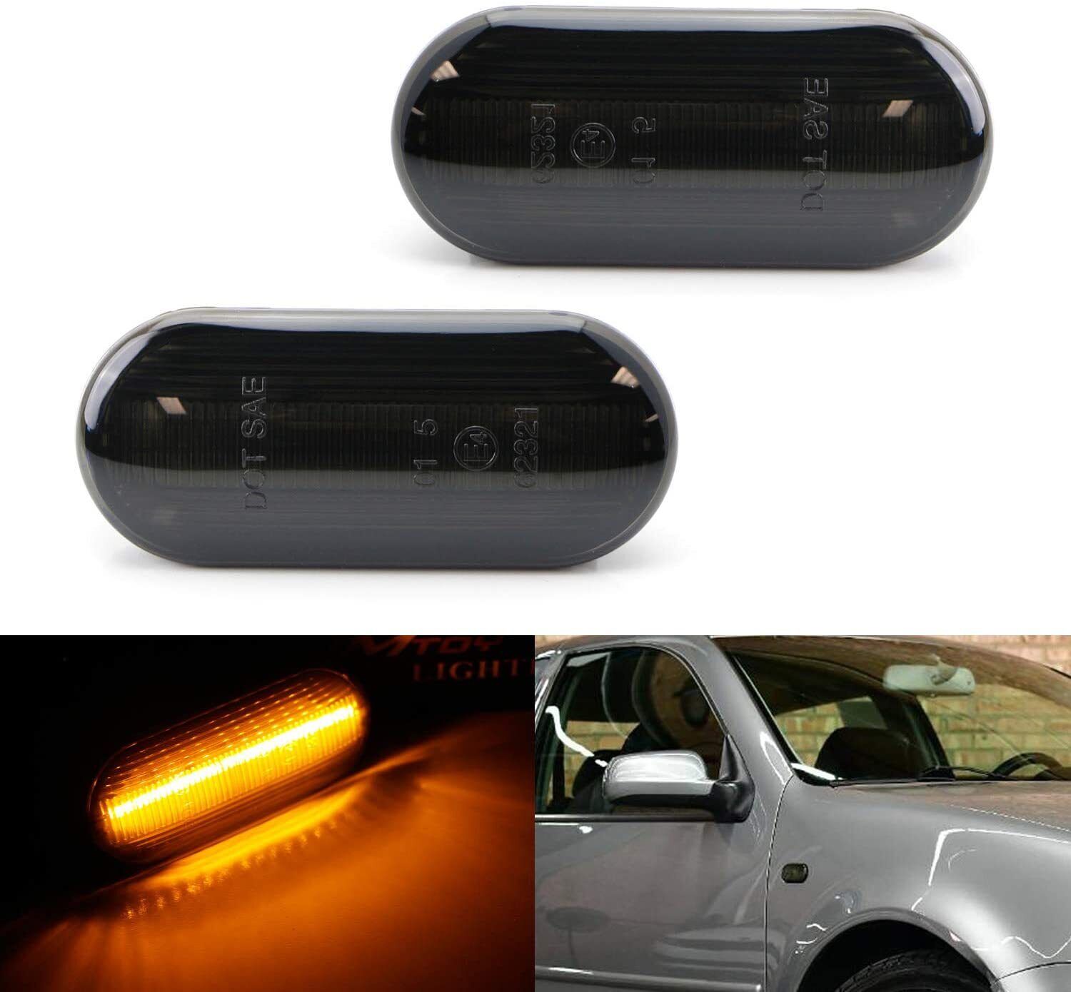 Smoked Lens Amber LED Side Marker Lights For VW MK4 Golf Jetta GTI B5 Passat