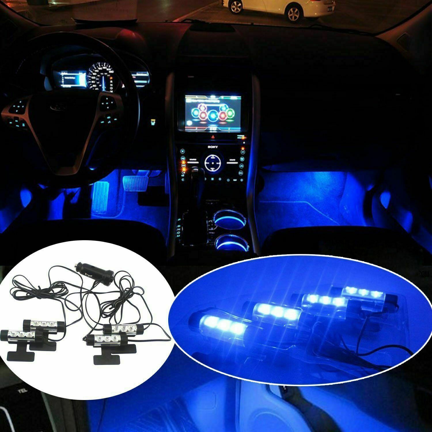 4x Car Auto Interior Atmosphere Under Dash Floor Footwell LED Light Strip Blue
