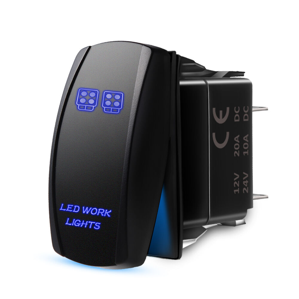 MICTUNING Laser Rocker Switch ON-OFF Blue LED WORK LIGHTS 5Pin 12V 20A SPST Butt