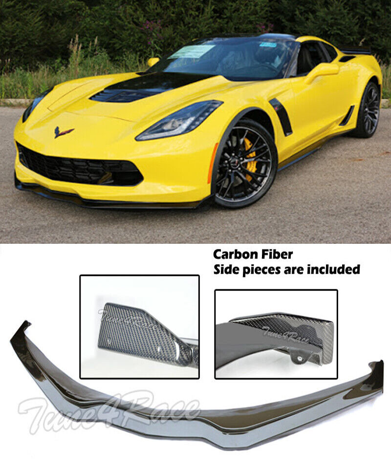 For 14-up corvette C7 Z06 Stage 2 Carbon Flash Painted Front Lip + Side Pieces