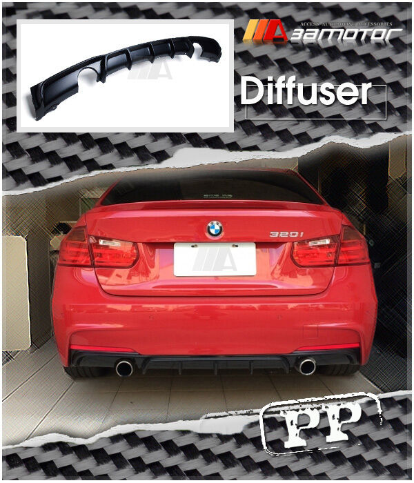 Unpainted Rear Matte Black Diffuser Dual for BMW F30 335i 3-Series M Tech Bumper