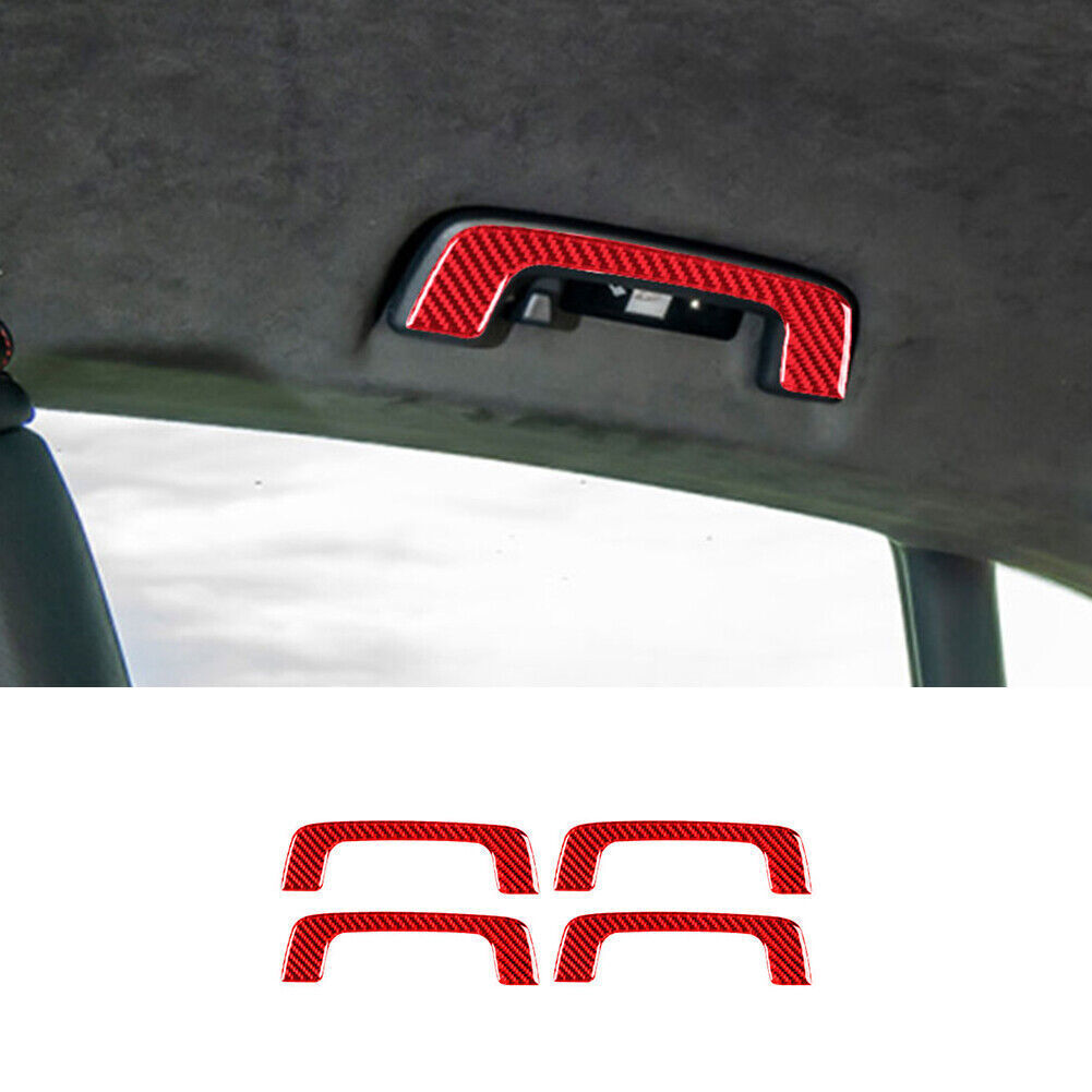 4Pcs Red Carbon Fiber Handle Frame Cover Trim For Porsche Taycan 2019-2022