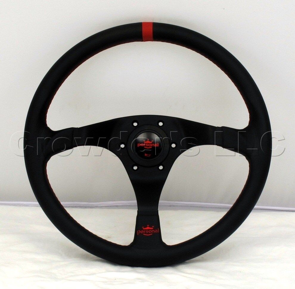 Personal 350mm Trophy Steering Wheel Black Leather with Red Accents 6518.35.2072