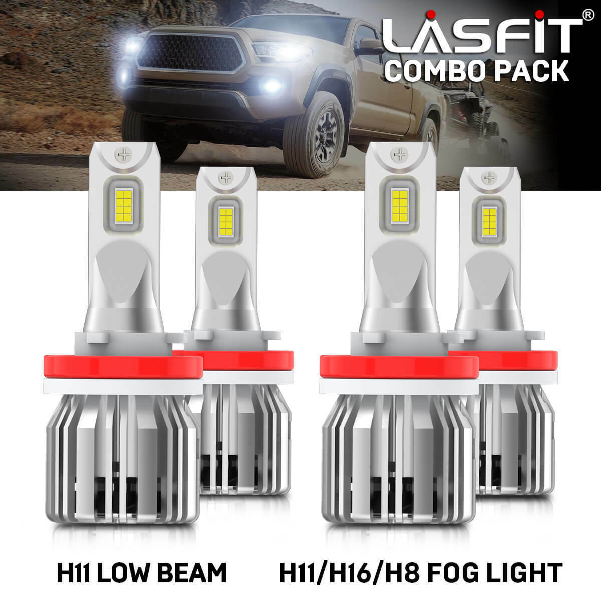 4xLASFIT Combo H11 LED Headlight Fog Light for Toyota Tacoma 16-2021 Camry 07-14