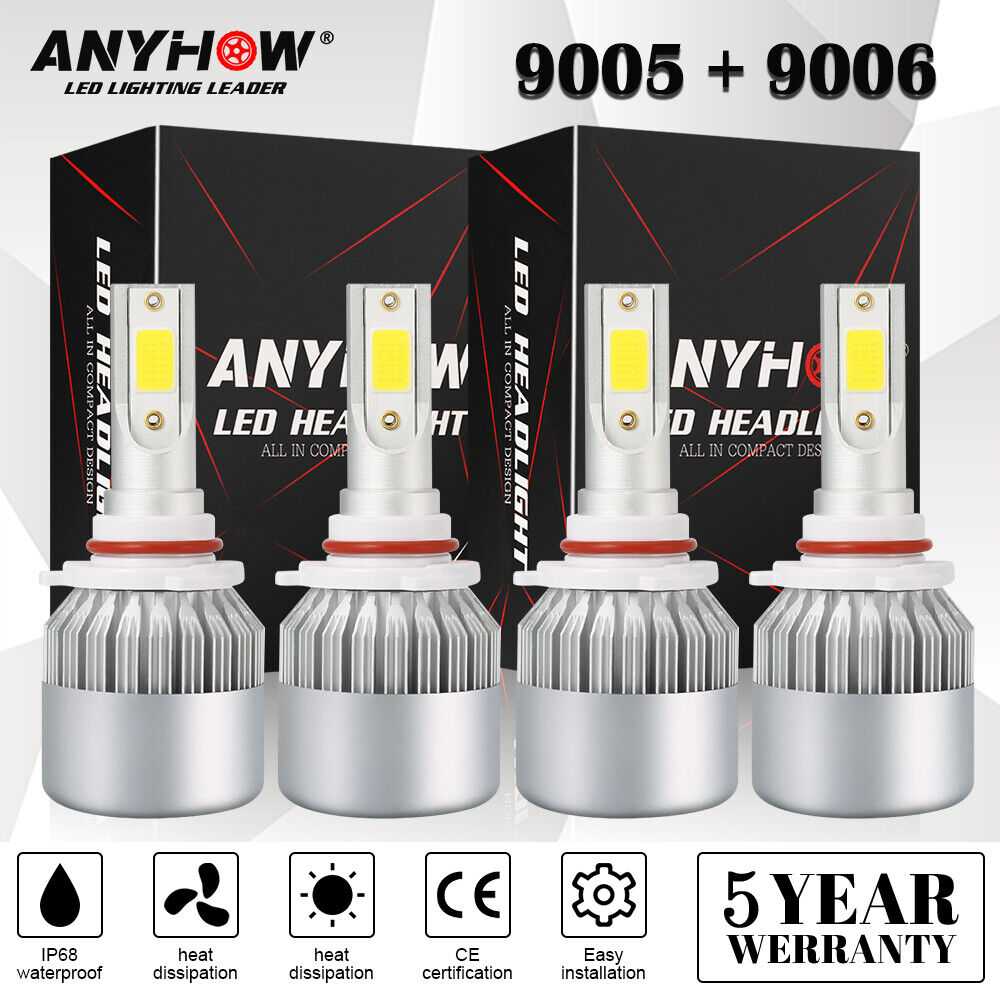 4x 9005+9006 Combo LED Headlight Kit 2400W 330000LM Hi/Lo Beam Bulbs 6000K White