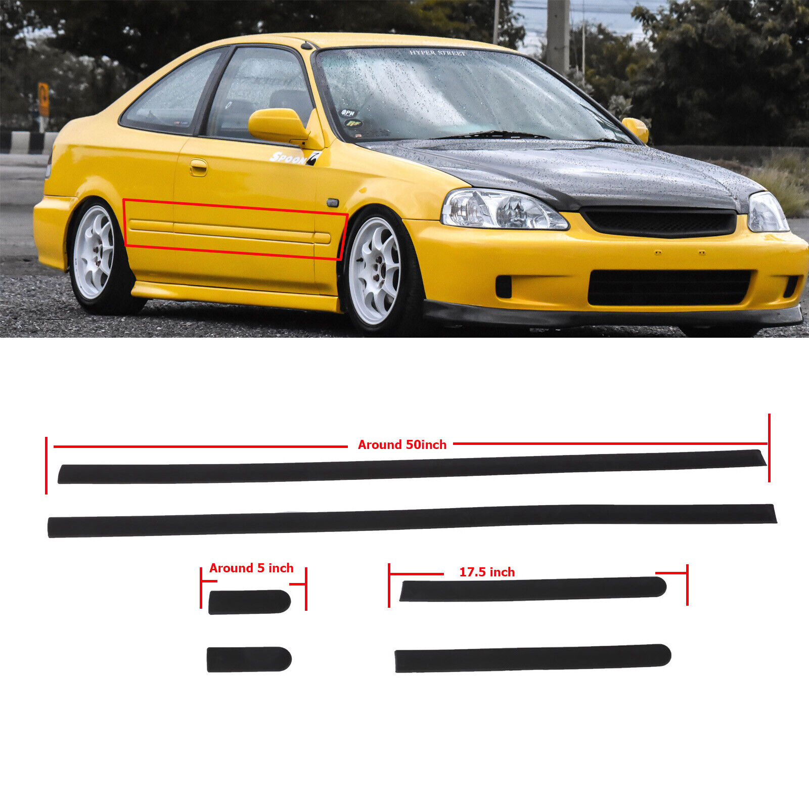 Thin Body Side Door protective moldings Panel Molding For Civic 96-00 2dr