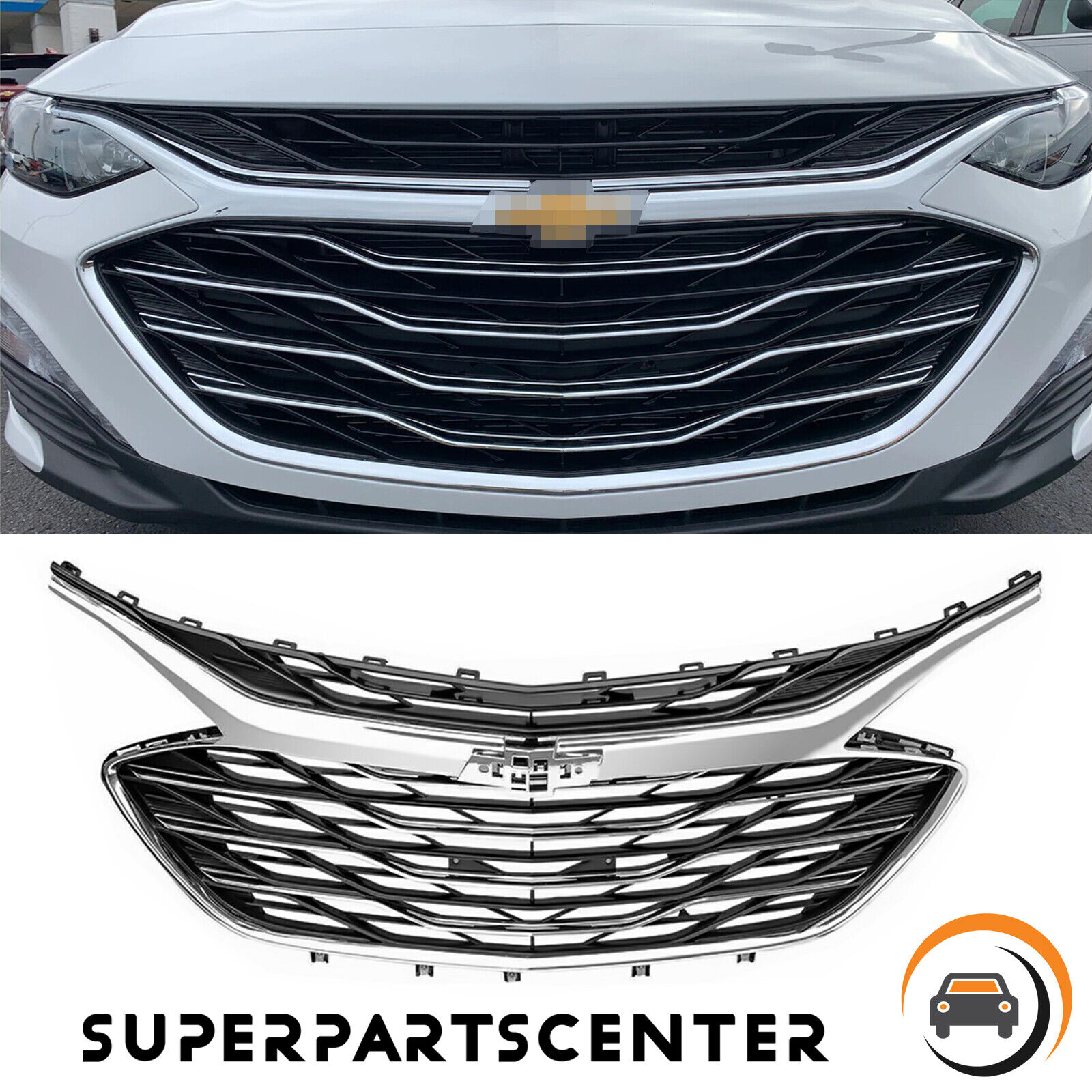 3 Pcs Chrome Front Grille Upper Lower Grill For Chevrolet Malibu 2019 2020-2023
