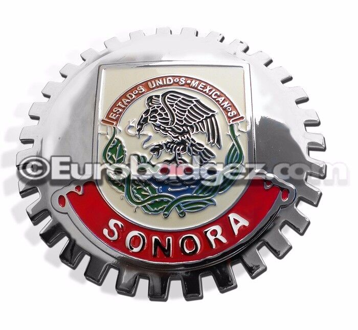 1- NEW Chrome Grill Badge Mexican Flag Spanish MEXICO MEDALLION SONORA