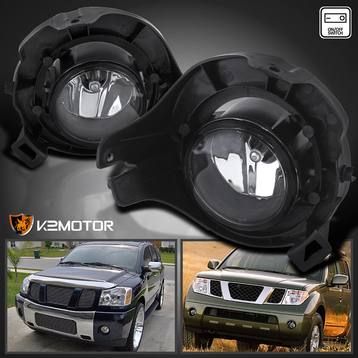 Fits 2005-2012 Pathfinder 2005-2009 Frontier Clear Fog Lights Lamps+Switch