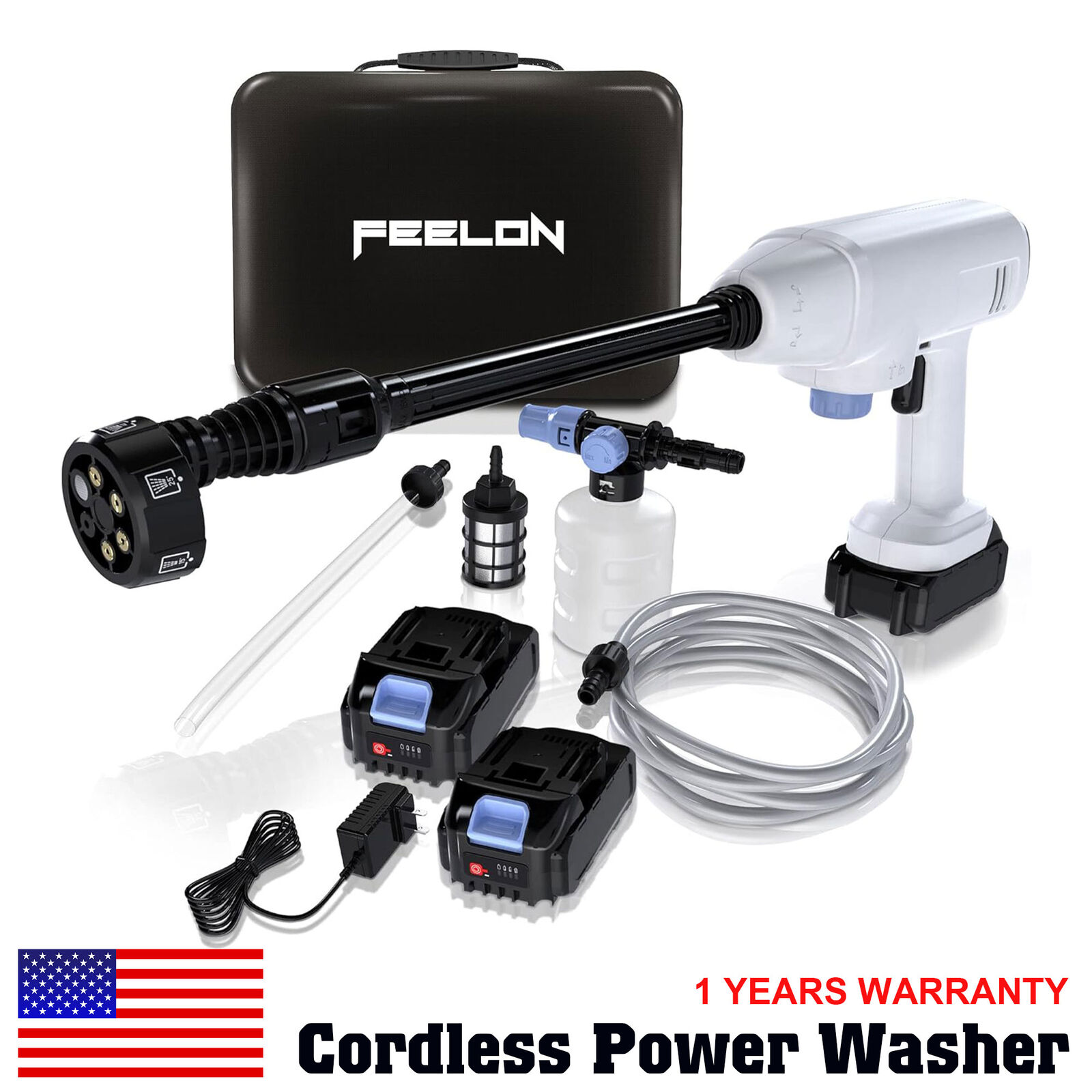 Portable Cordless Pressure Washer 21V MAX Power Cleaner Kit for Cars Home Garden
