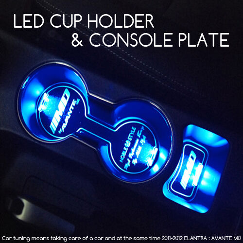 LED Cup Holder Console Plate Blue For 11 12 13 Hyundai Elantra : Avante MD
