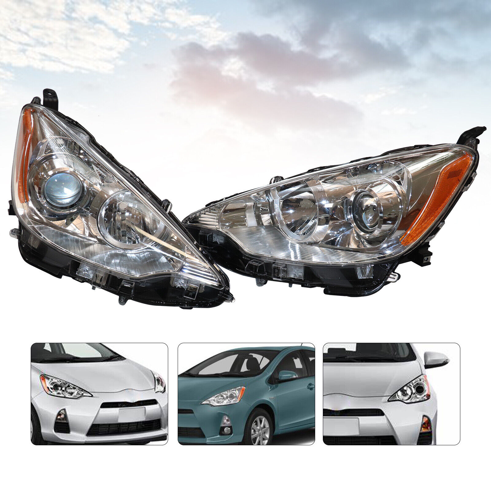 Pair Halogen Headlights Left & Right Front Lamps Set For Toyota Prius C 12-14 US