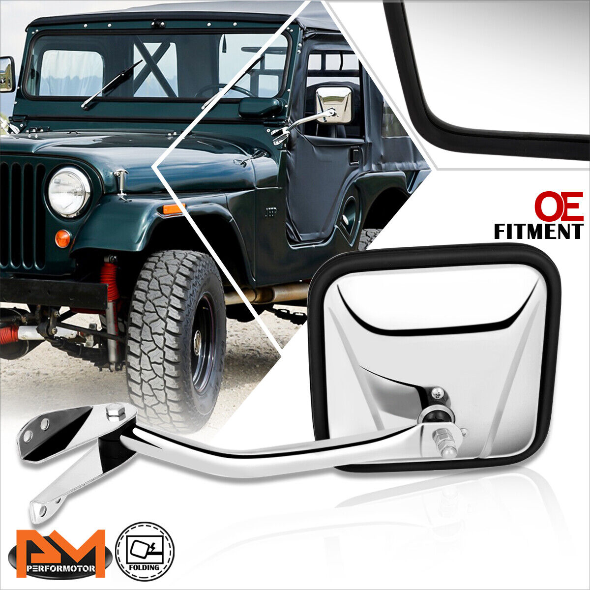 For 60-86 Jeep CJ3/CJ5/CJ6/CJ7 OE Style Manual Side Rear View Door Mirror Left