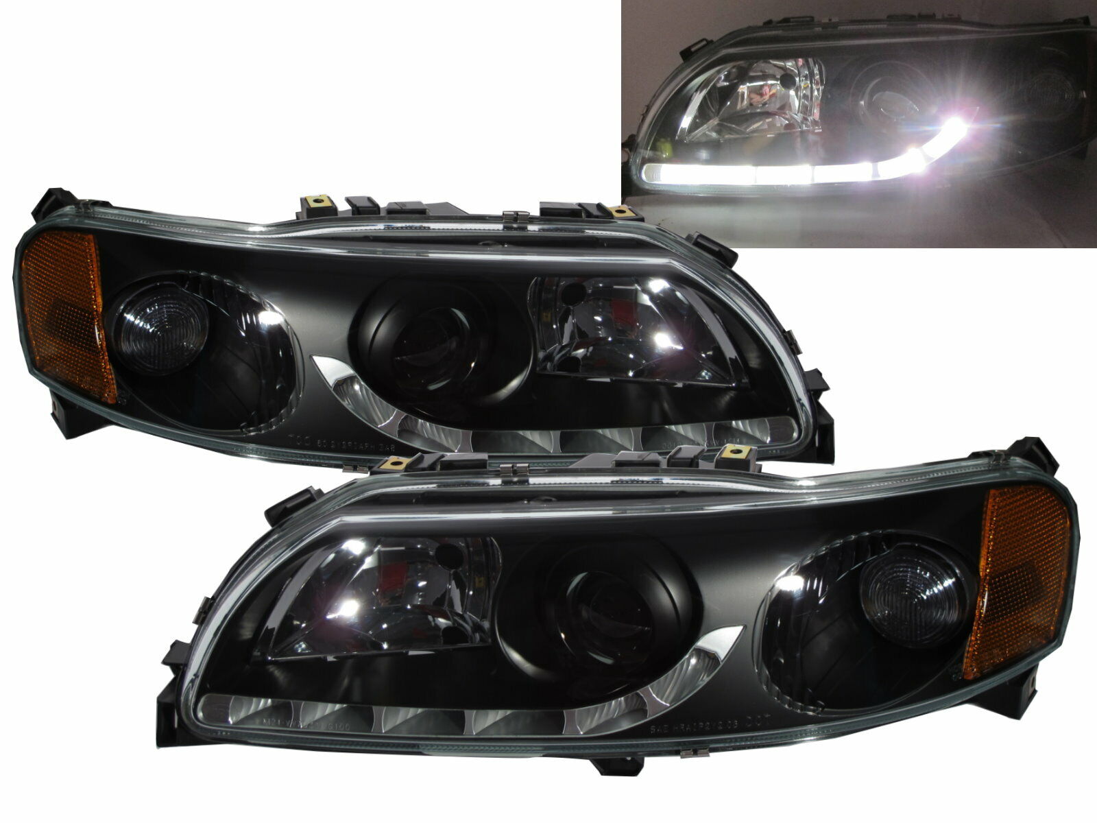 S60 MK1 00-04 PRE-FACELIFT 4D/5D Projector R8Look Headlight Black for VOLVO LHD