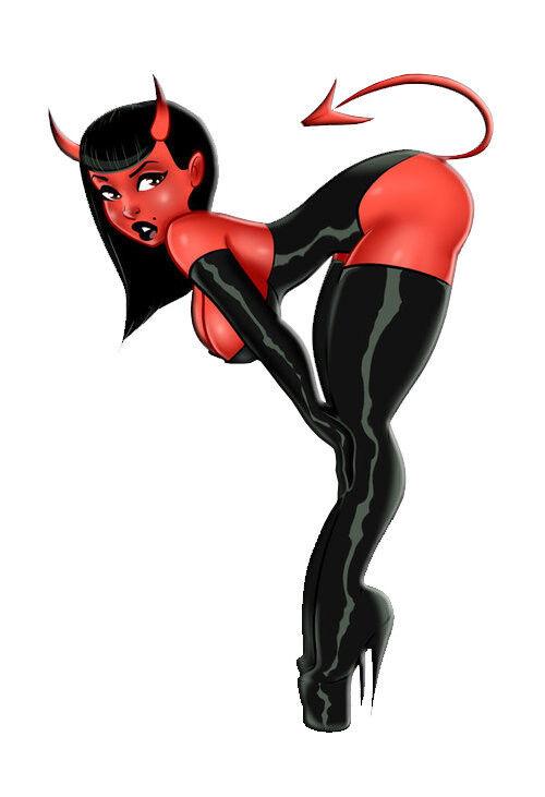 Red Devil in Black Leather Pin Up Girl Small Decal Sticker 3\