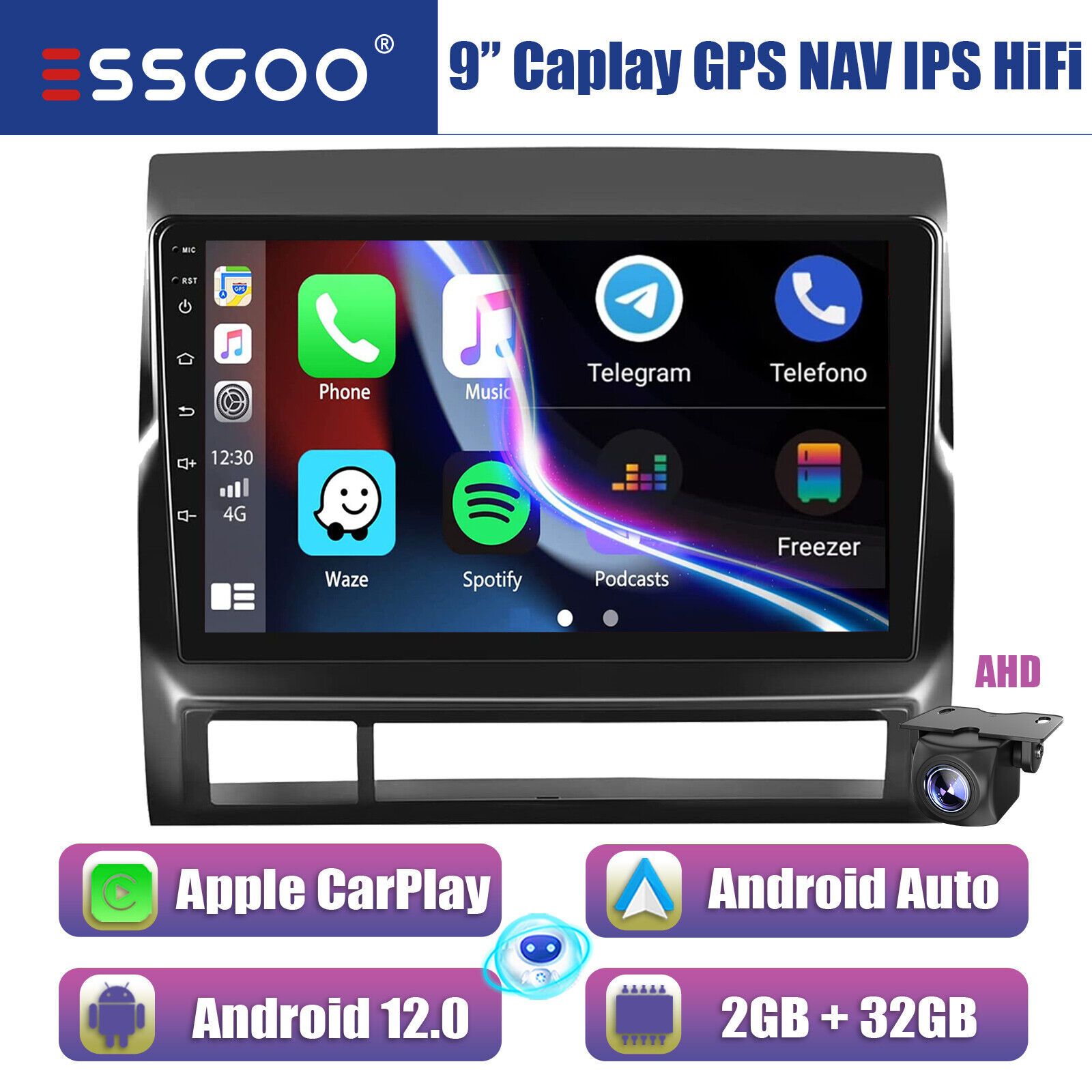 Carplay Stereo Android 12 Auto GPS NAV 2+32G Camera For Toyota Tacoma 2005-2015