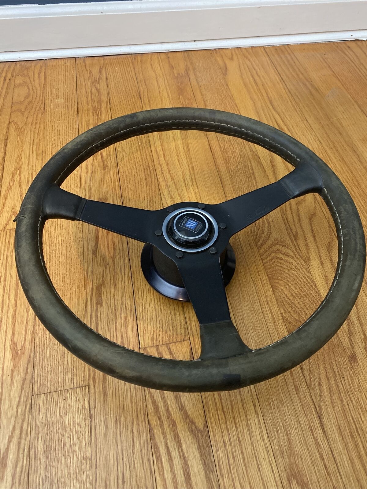 Vintage Nardi Torino Leather Steering Wheel With Horn Button And Hub