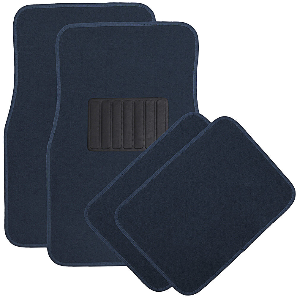 Car Floor Mats for Auto 4pc Carpet Semi Custom Fit Heavy Duty w/Heel Pad Blue