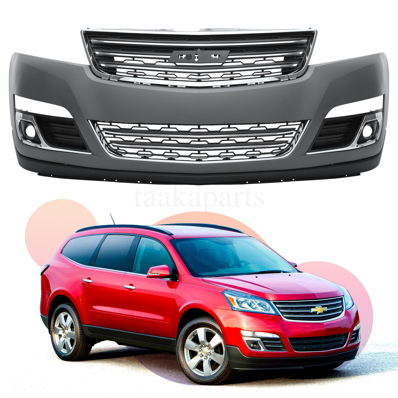 Front Bumper Cover Complete W/Grille Upper Lower For 2013-2017 Chevy Traverse