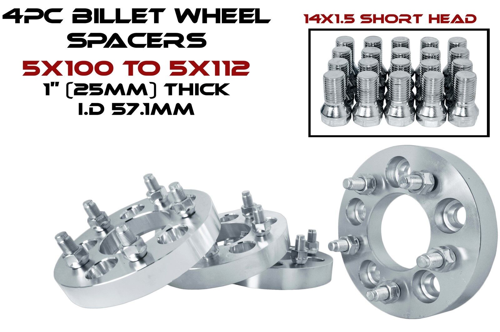 4 - 5x100 MM TO 5x112 MM CONVERSION WHEEL SPACERS ADAPTERS 1