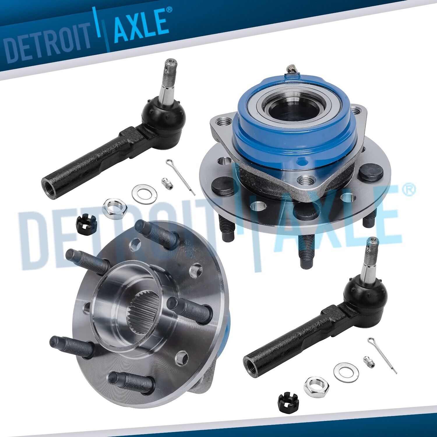 4pc Front Wheel Bearing Hub Outer Tie Rod kit For Pontiac Grand Am & Olds Alero