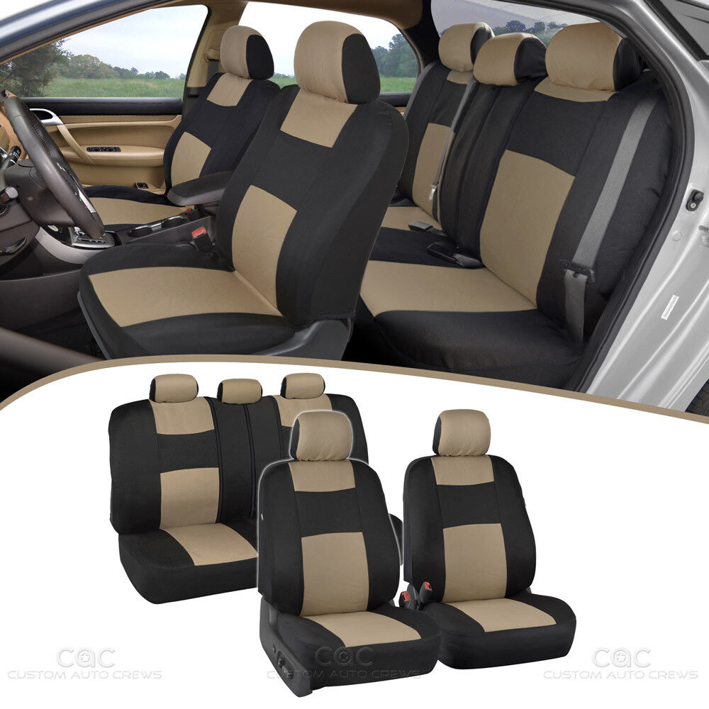 Two-Tone Sporty Car Seat Covers Beige & Black Split Bench Option Zippers