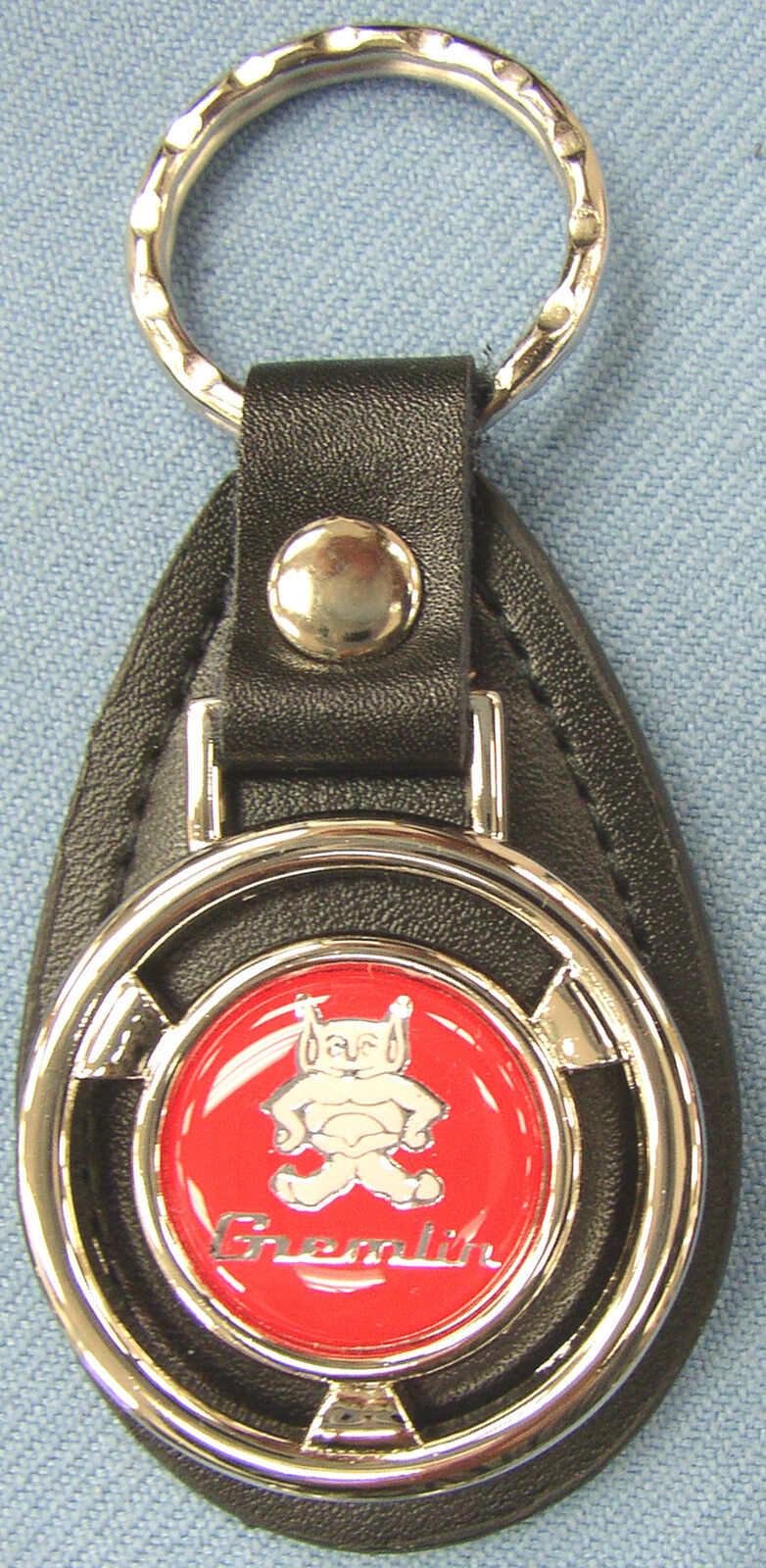 Vintage Red GREMLIN AMC Mini Steering Wheel Black Leather Key Ring Key Fob 